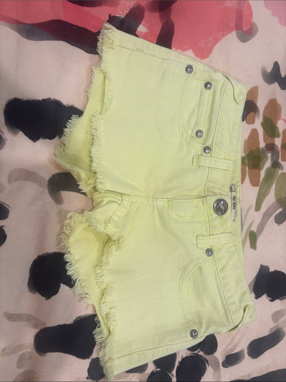 Free People Lemon Yellow Frayed Hem Denim Shorts